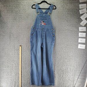 Disney Overalls Womens Medium Blue Mickey & Minnie 100% Cotton Embroidered